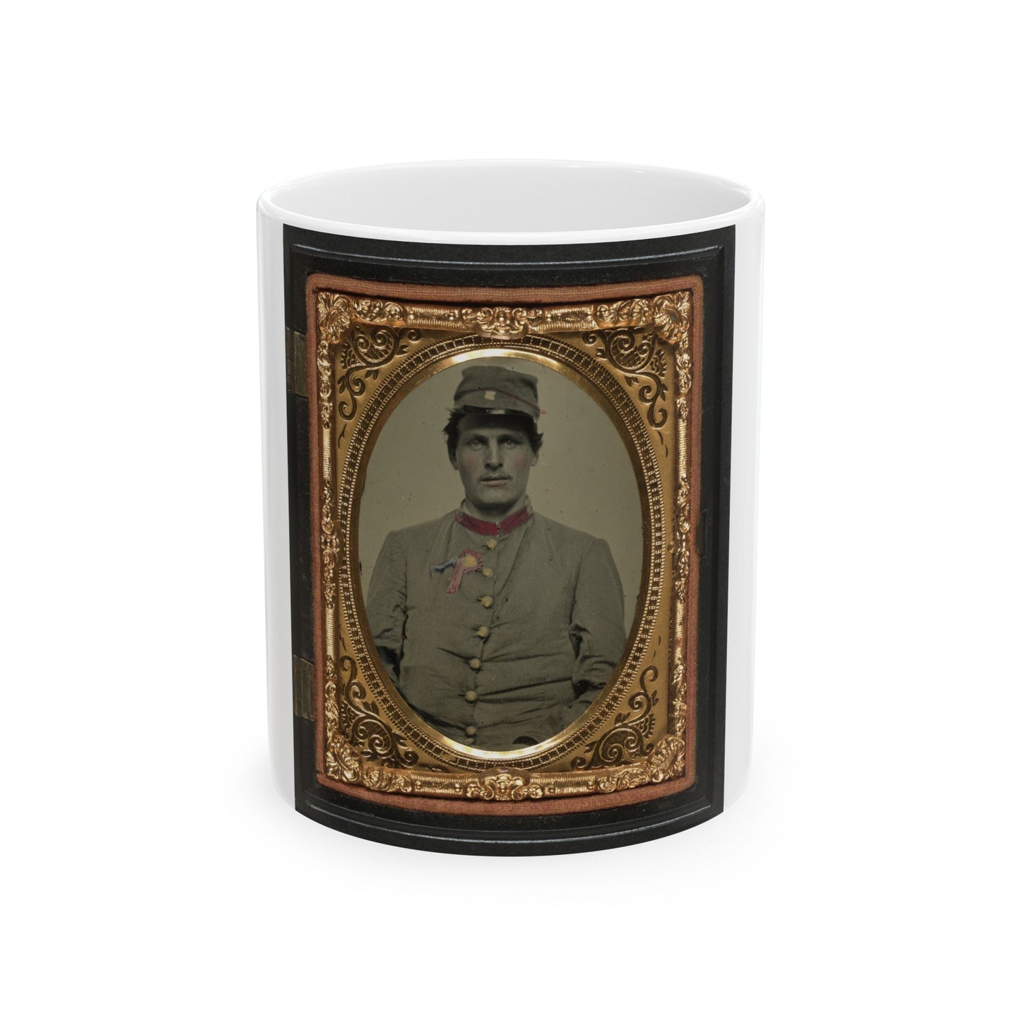 Unidentified Soldier In Confederate Artillery Jacket With Secession Badge And Artillery Forage Hat (U.S. Civil War) White Coffee Mug-11oz-The Sticker Space