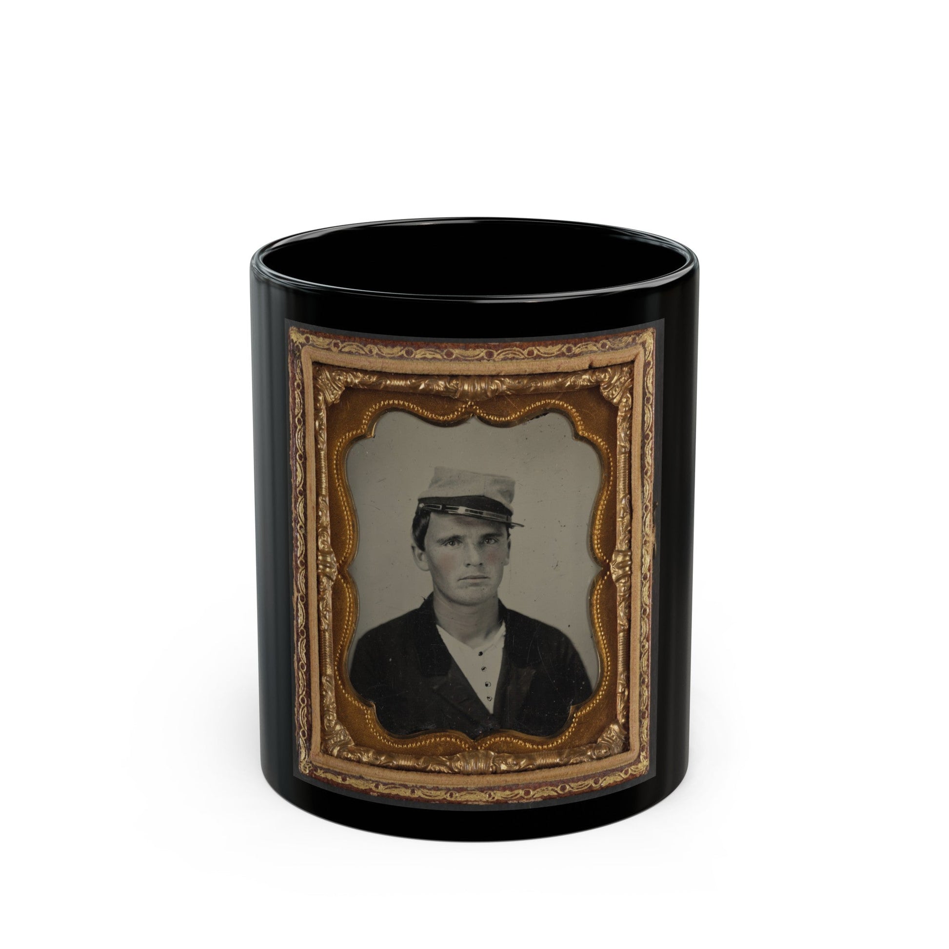 Unidentified Soldier In Confederate Artillery Uniform And Kepi (1) (U.S. Civil War) Black Coffee Mug-11oz-The Sticker Space