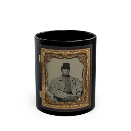 Unidentified Soldier In Confederate Artilleryman Uniform And Greatcoat With Sword (U.S. Civil War) Black Coffee Mug-11oz-The Sticker Space