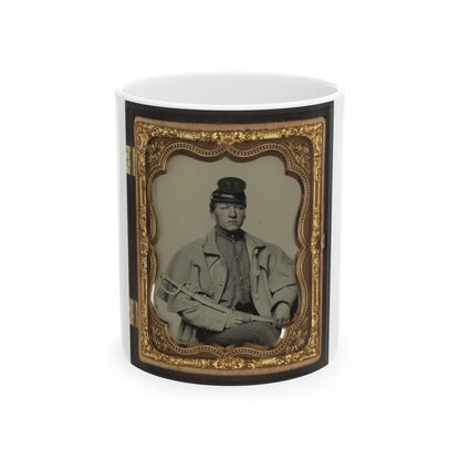 Unidentified Soldier In Confederate Artilleryman Uniform And Greatcoat With Sword (U.S. Civil War) White Coffee Mug-11oz-The Sticker Space