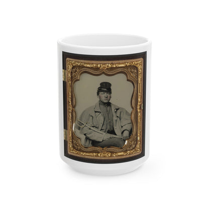 Unidentified Soldier In Confederate Artilleryman Uniform And Greatcoat With Sword (U.S. Civil War) White Coffee Mug-15oz-The Sticker Space