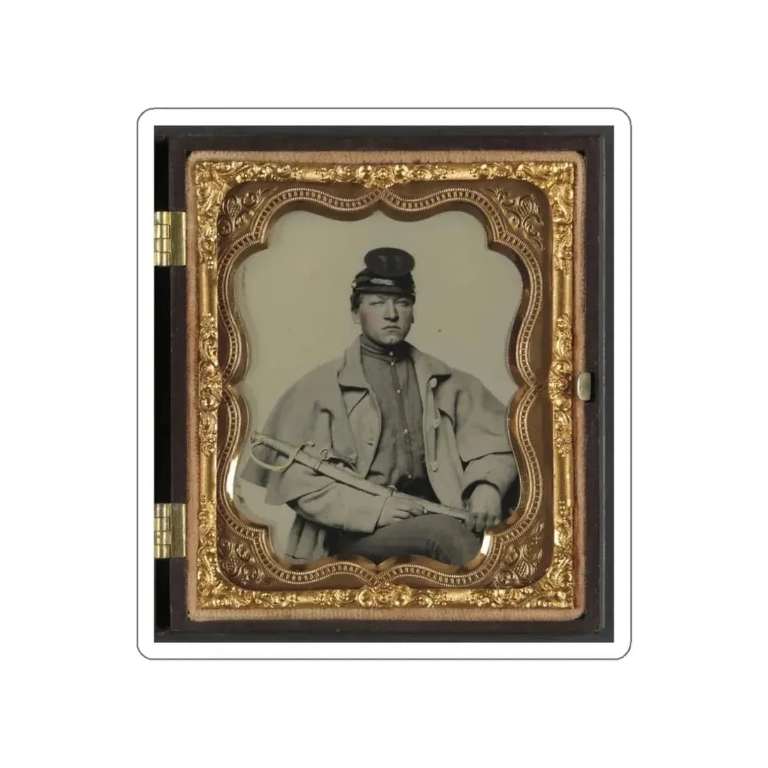 Unidentified Soldier In Confederate Artilleryman Uniform And Greatcoat With Sword (U.S. Civil War) STICKER Vinyl Die-Cut Decal - The Sticker Space
