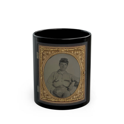 Unidentified Soldier In Confederate Battleshirt, Kepi, And Wishbone Belt Buckle (U.S. Civil War) Black Coffee Mug-11oz-The Sticker Space