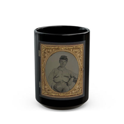 Unidentified Soldier In Confederate Battleshirt, Kepi, And Wishbone Belt Buckle (U.S. Civil War) Black Coffee Mug-15oz-The Sticker Space