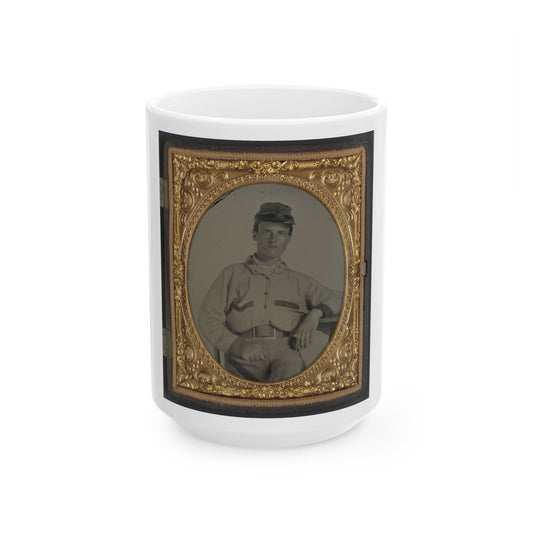 Unidentified Soldier In Confederate Battleshirt, Kepi, And Wishbone Belt Buckle (U.S. Civil War) White Coffee Mug-15oz-The Sticker Space