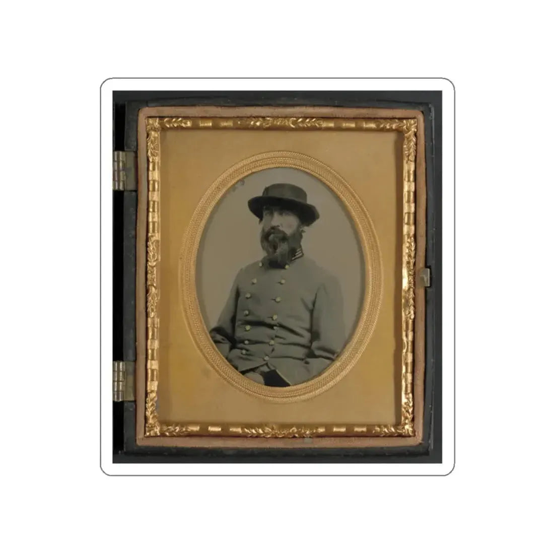 Unidentified Soldier In Confederate Captain's Uniform With Black Cuffs To Indicate That He Is A Surgeon (U.S. Civil War) STICKER Vinyl Die-Cut Decal White Die-Cut 2 Inch - The Sticker Space