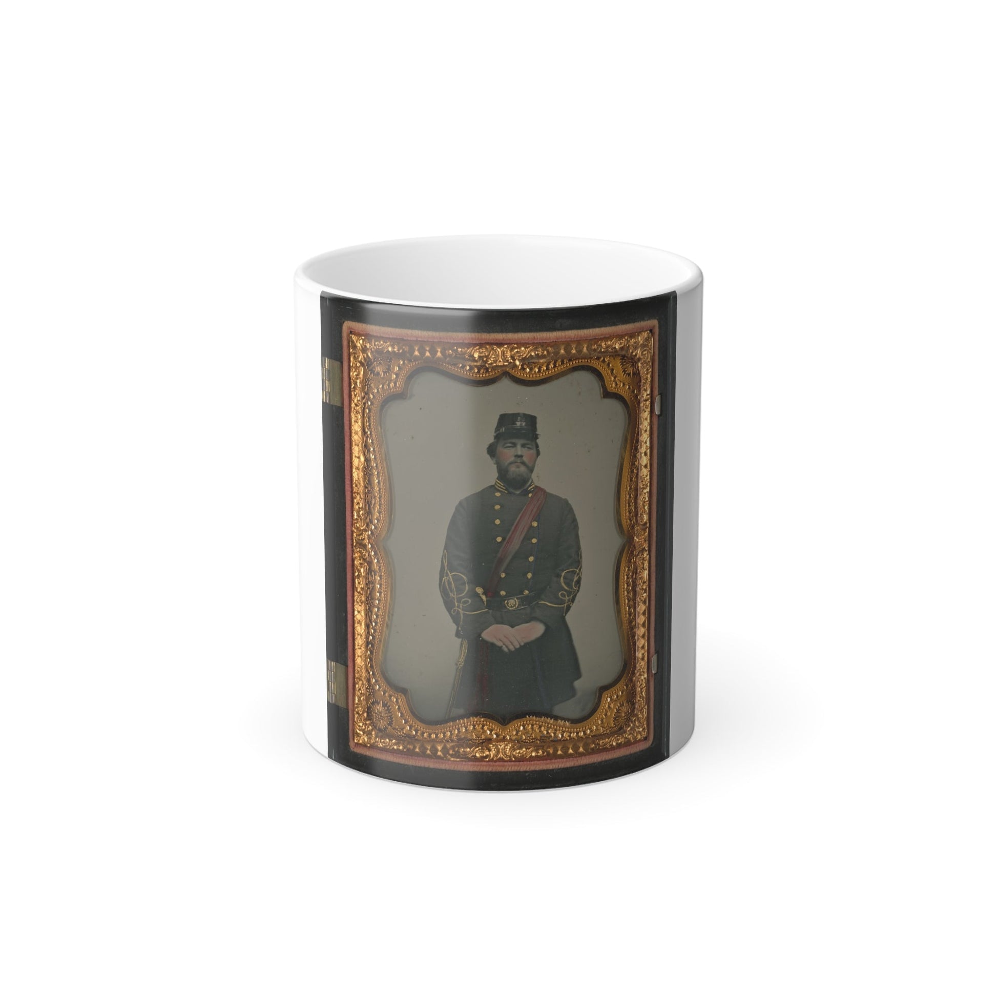 Unidentified Soldier in Confederate Captain's Uniform, Red Sash, and Kepi Marked V.V. (U.S. Civil War) Color Morphing Mug 11oz-11oz-The Sticker Space