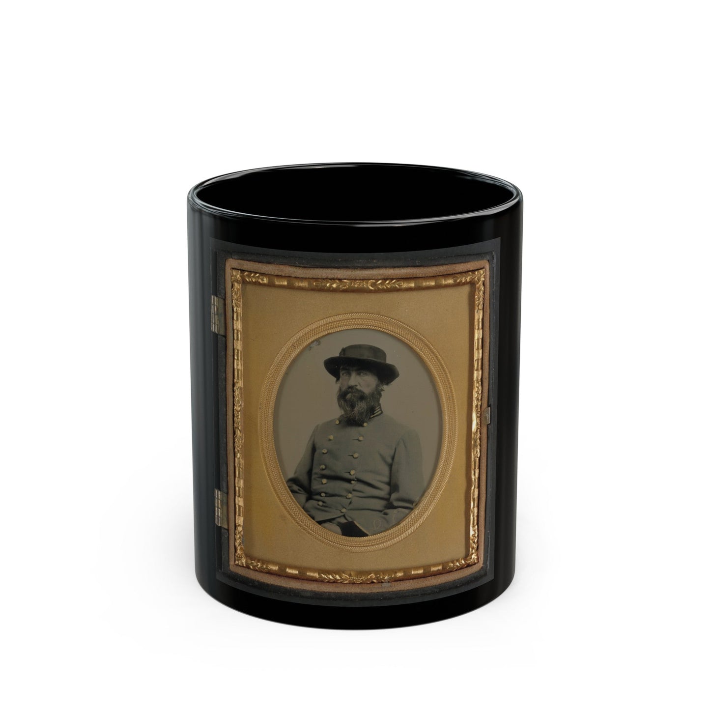 Unidentified Soldier In Confederate Captain's Uniform With Black Cuffs To Indicate That He Is A Surgeon (U.S. Civil War) Black Coffee Mug-11oz-The Sticker Space