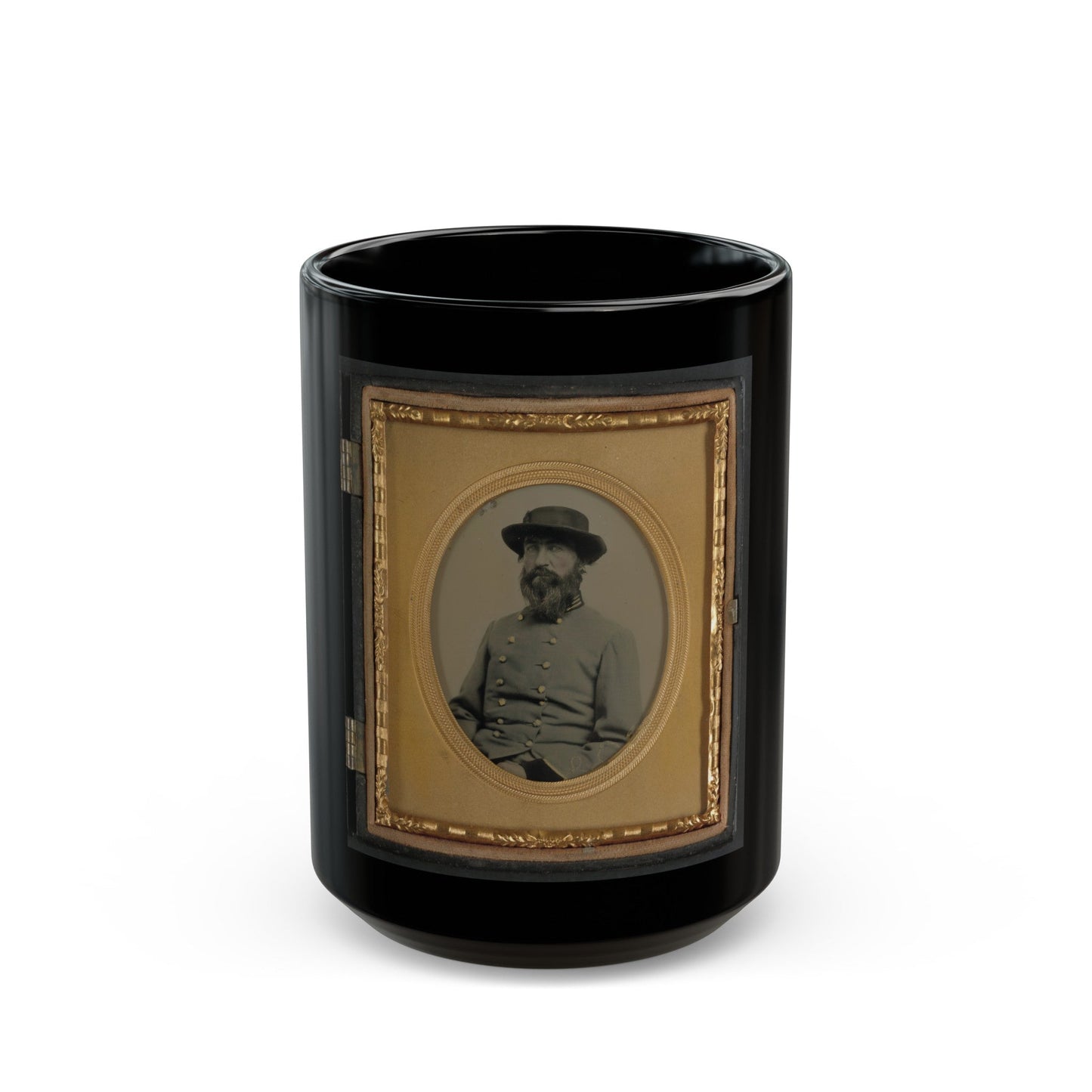 Unidentified Soldier In Confederate Captain's Uniform With Black Cuffs To Indicate That He Is A Surgeon (U.S. Civil War) Black Coffee Mug-15oz-The Sticker Space