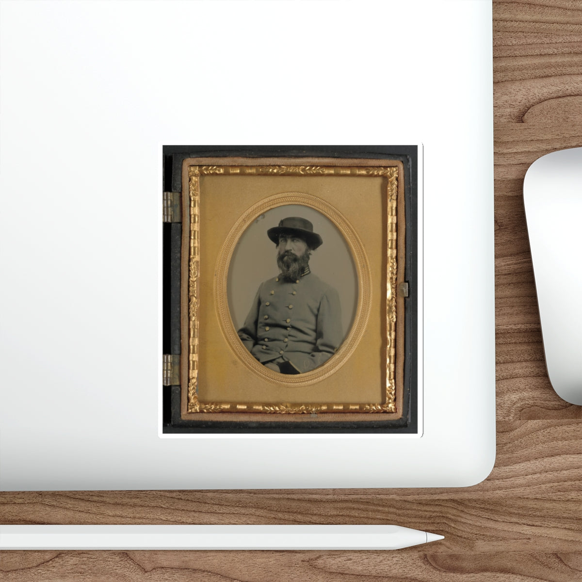 Unidentified Soldier In Confederate Captain's Uniform With Black Cuffs To Indicate That He Is A Surgeon (U.S. Civil War) STICKER Vinyl Die-Cut Decal-The Sticker Space