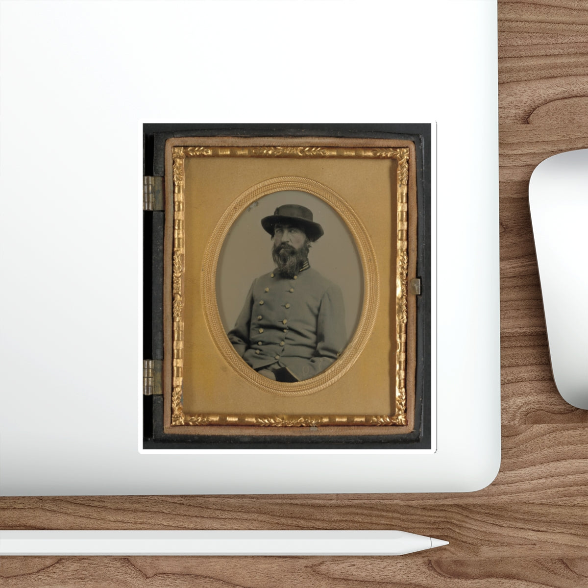 Unidentified Soldier In Confederate Captain's Uniform With Black Cuffs To Indicate That He Is A Surgeon (U.S. Civil War) STICKER Vinyl Die-Cut Decal-The Sticker Space