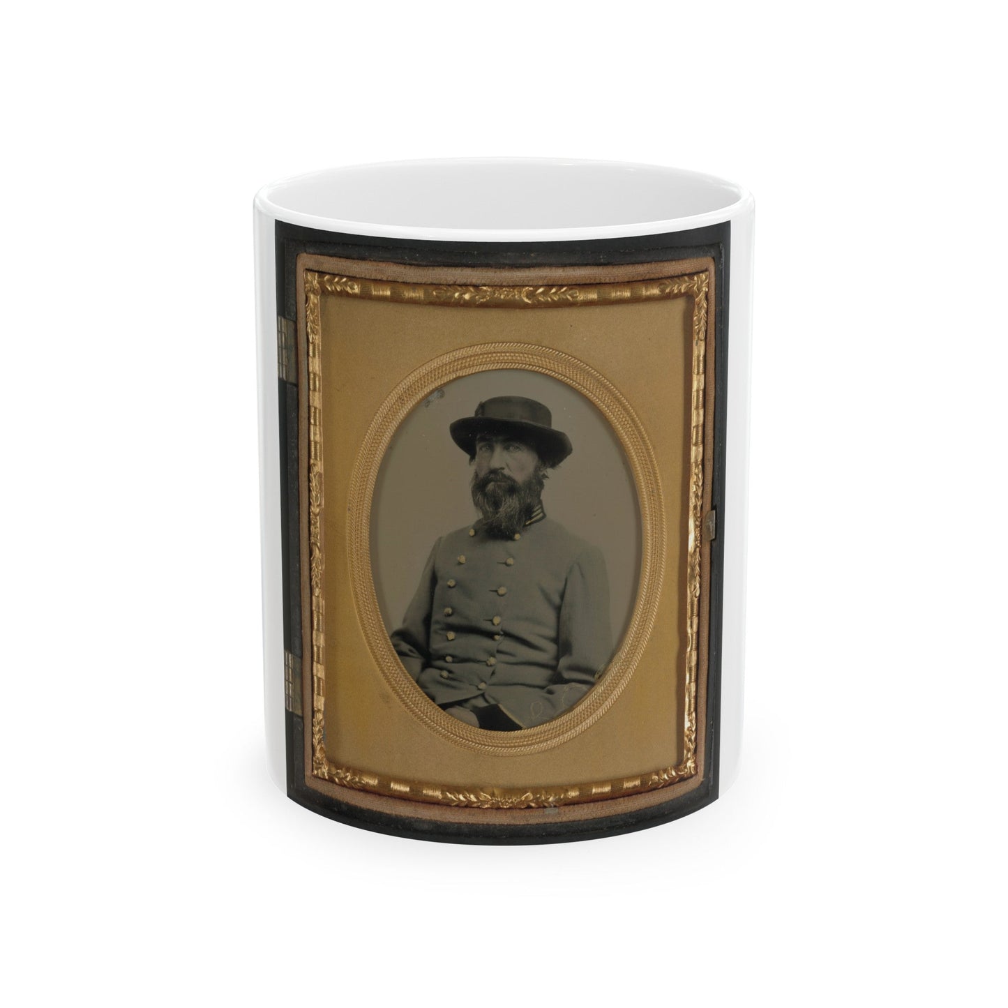 Unidentified Soldier In Confederate Captain's Uniform With Black Cuffs To Indicate That He Is A Surgeon (U.S. Civil War) White Coffee Mug-11oz-The Sticker Space