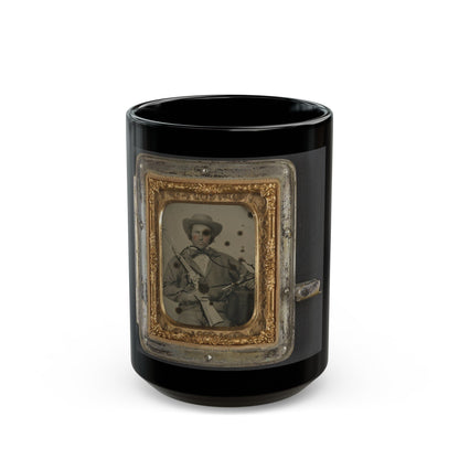 Unidentified Soldier In Confederate Cavalry Uniform With Sharps Carbine, Pistol, And Knife (1) (U.S. Civil War) Black Coffee Mug-15oz-The Sticker Space