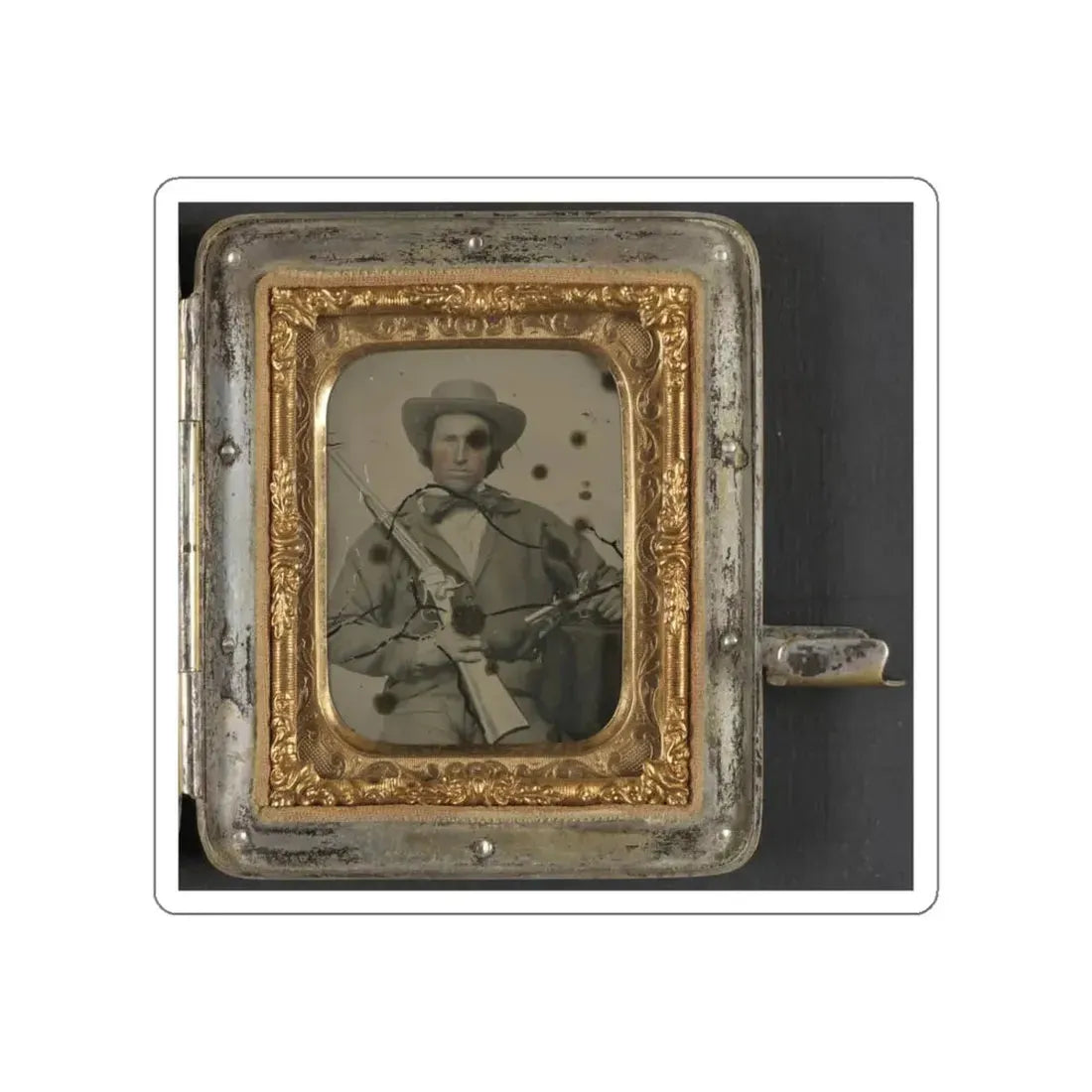 Unidentified Soldier In Confederate Cavalry Uniform With Sharps Carbine, Pistol, And Knife (1) (U.S. Civil War) STICKER Vinyl Die-Cut Decal - The Sticker Space