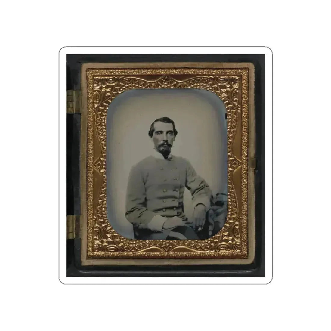 Unidentified Soldier In Confederate Double-Breasted Frock Coat With Single Row Of Braid Denoting The Rank Of Lieutenant (U.S. Civil War) STICKER Vinyl Die-Cut Decal - The Sticker Space