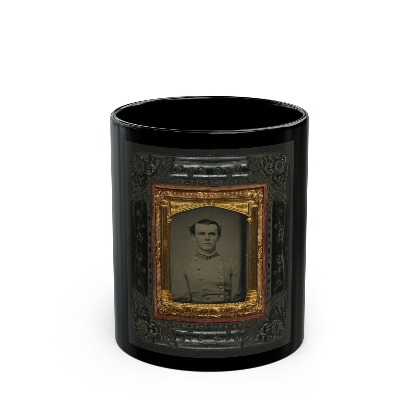 Unidentified Soldier In Confederate First Lieutentant Frock Coat (U.S. Civil War) Black Coffee Mug-11oz-The Sticker Space