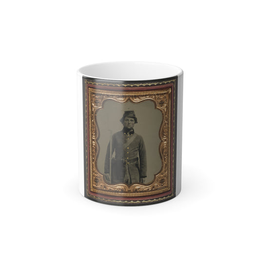 Unidentified Soldier in Confederate Frock Coat and Forage Cap With Cap Box, Bayoneted Musket, and Holstered Revolver (U.S. Civil War) Color Morphing Mug 11oz-11oz-The Sticker Space