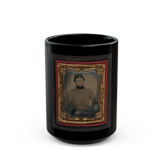 Unidentified Soldier In Confederate Frock Coat And Kepi (U.S. Civil War) Black Coffee Mug-15oz-The Sticker Space