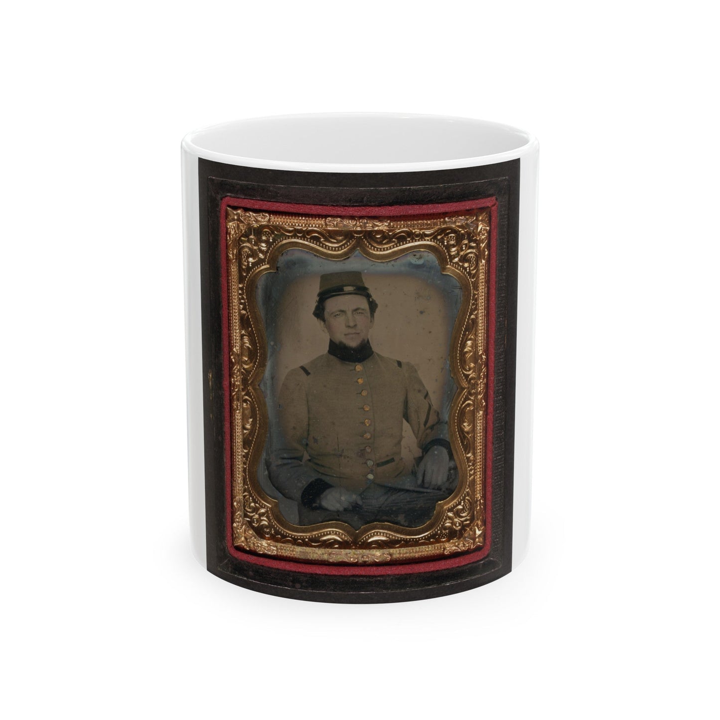 Unidentified Soldier In Confederate Frock Coat And Kepi (U.S. Civil War) White Coffee Mug-11oz-The Sticker Space