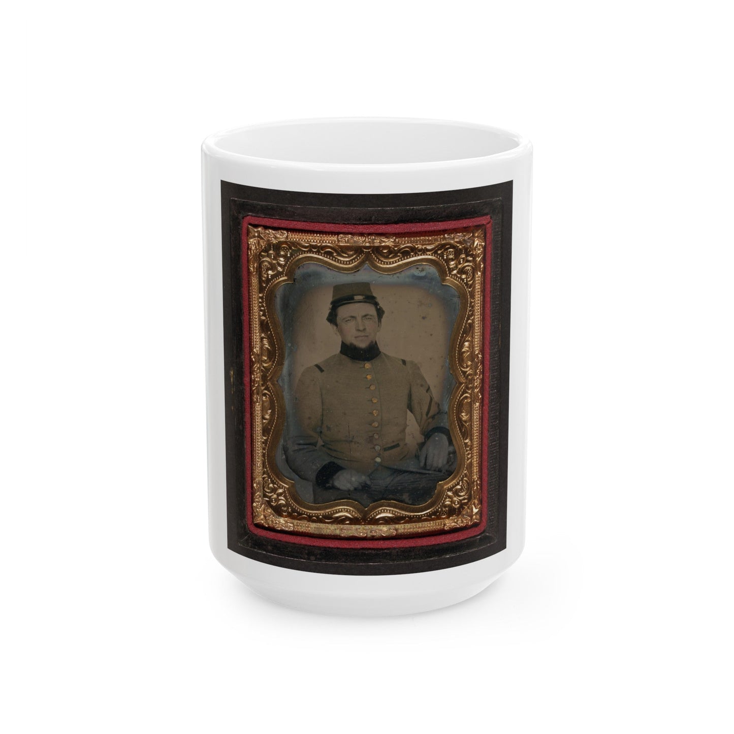 Unidentified Soldier In Confederate Frock Coat And Kepi (U.S. Civil War) White Coffee Mug-15oz-The Sticker Space