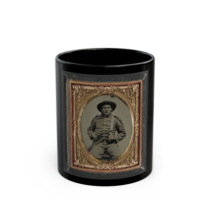 Unidentified Soldier In Confederate Frock Coat And Slouch Hat With Bowie Knife And Colt Army Model 1860 Revolver (U.S. Civil War) Black Coffee Mug-11oz-The Sticker Space