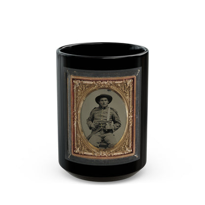 Unidentified Soldier In Confederate Frock Coat And Slouch Hat With Bowie Knife And Colt Army Model 1860 Revolver (U.S. Civil War) Black Coffee Mug-15oz-The Sticker Space