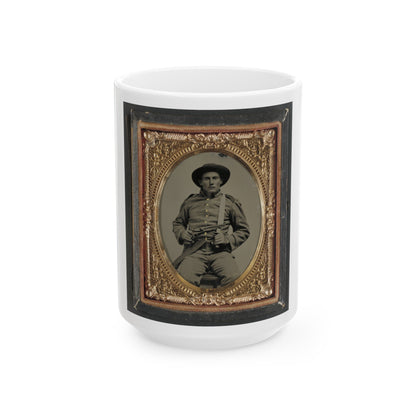 Unidentified Soldier In Confederate Frock Coat And Slouch Hat With Bowie Knife And Colt Army Model 1860 Revolver (U.S. Civil War) White Coffee Mug-15oz-The Sticker Space