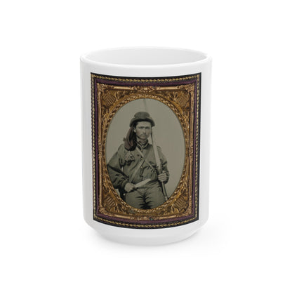 Unidentified Soldier In Confederate Infantry Uniform With Musket And Bowie Knife (U.S. Civil War) White Coffee Mug-15oz-The Sticker Space