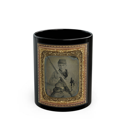 Unidentified Soldier In Confederate Infantry Uniform With Musket And Brass Framed Revolver (U.S. Civil War) Black Coffee Mug-11oz-The Sticker Space