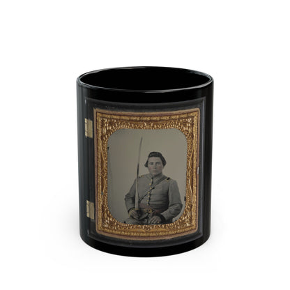 Unidentified Soldier In Confederate Lieutenant Uniform And Cs Belt Buckle With Cavalry Sword (U.S. Civil War) Black Coffee Mug-11oz-The Sticker Space