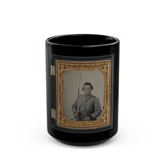 Unidentified Soldier In Confederate Lieutenant Uniform And Cs Belt Buckle With Cavalry Sword (U.S. Civil War) Black Coffee Mug-15oz-The Sticker Space