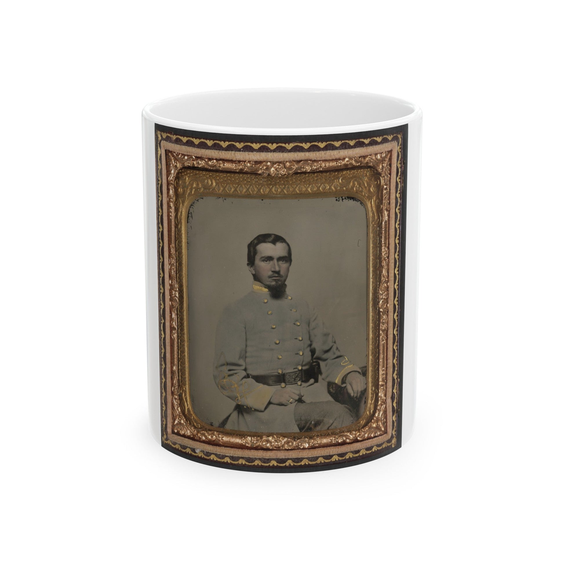 Unidentified Soldier In Confederate Lieutenant's Uniform And Eagle Belt Plate (1) (U.S. Civil War) White Coffee Mug-11oz-The Sticker Space