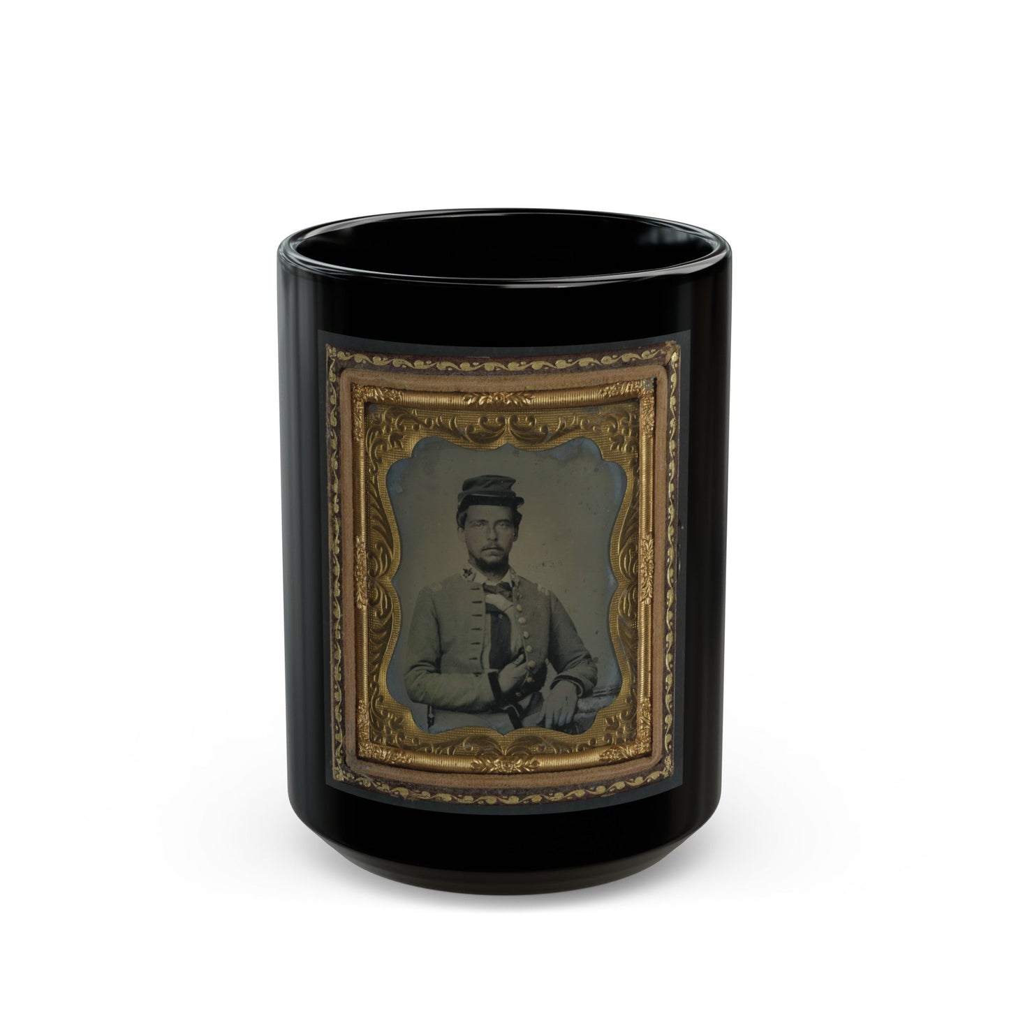 Unidentified Soldier In Confederate Major's Uniform (U.S. Civil War) Black Coffee Mug-15oz-The Sticker Space