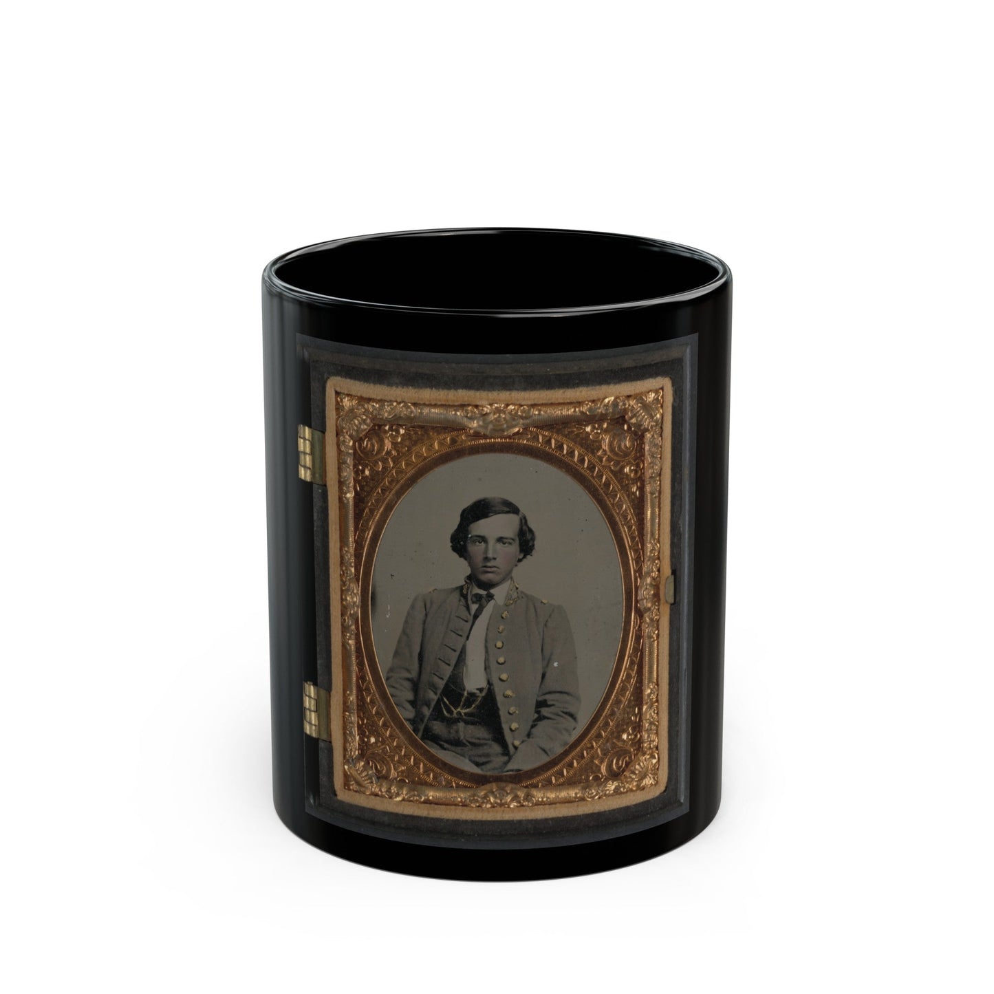 Unidentified Soldier In Confederate Nine-Button Frock Coat(2) (U.S. Civil War) Black Coffee Mug-11oz-The Sticker Space