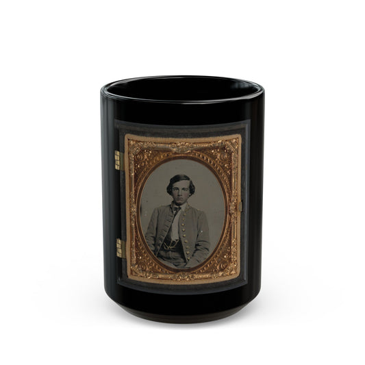 Unidentified Soldier In Confederate Nine-Button Frock Coat(2) (U.S. Civil War) Black Coffee Mug-15oz-The Sticker Space