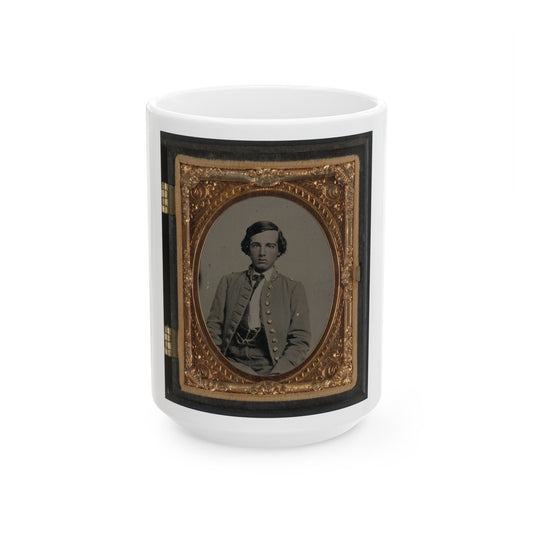 Unidentified Soldier In Confederate Nine-Button Frock Coat(2) (U.S. Civil War) White Coffee Mug-15oz-The Sticker Space