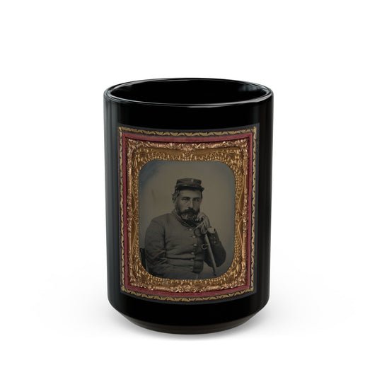 Unidentified Soldier In Confederate Sargeant's Uniform And Company B Hat With Saber (U.S. Civil War) Black Coffee Mug-15oz-The Sticker Space