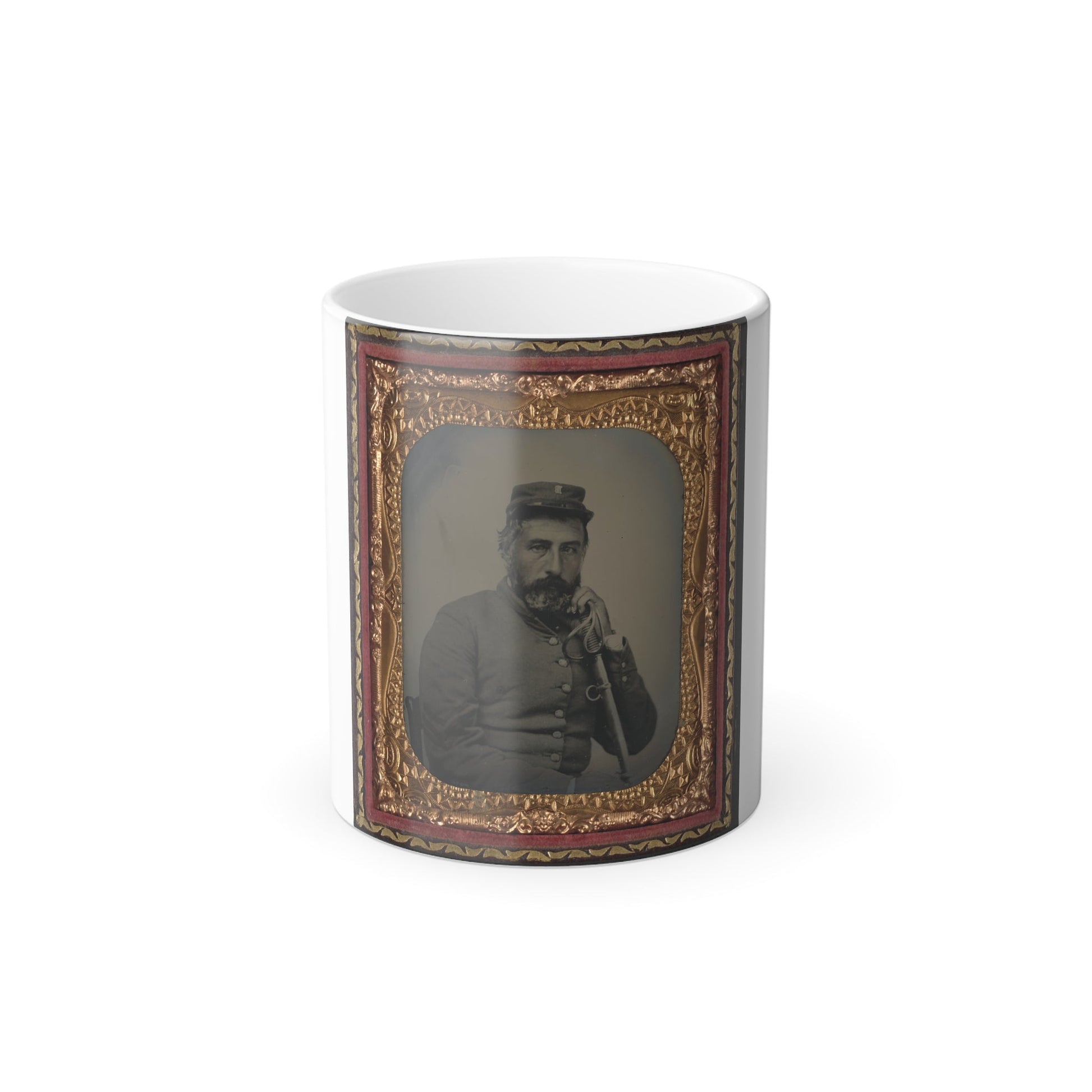 Unidentified Soldier in Confederate Sargeant's Uniform and Company B Hat With Saber (U.S. Civil War) Color Morphing Mug 11oz-11oz-The Sticker Space