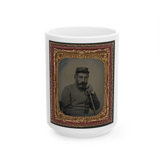 Unidentified Soldier In Confederate Sargeant's Uniform And Company B Hat With Saber (U.S. Civil War) White Coffee Mug-15oz-The Sticker Space