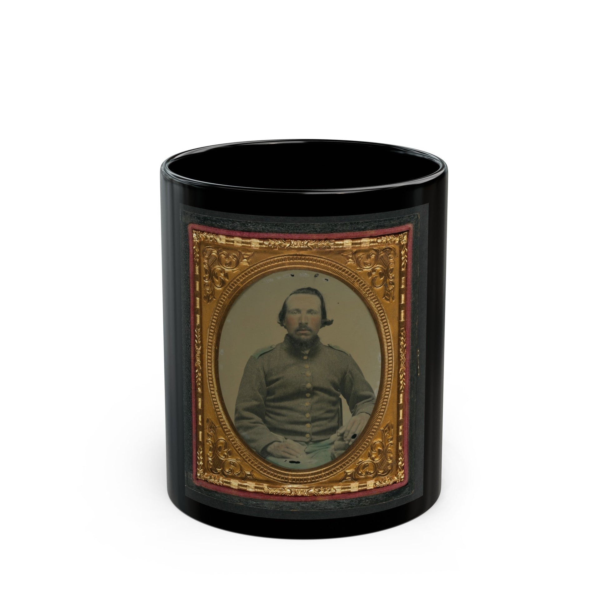 Unidentified Soldier In Confederate Shell Jacket 001 (U.S. Civil War) Black Coffee Mug-11oz-The Sticker Space