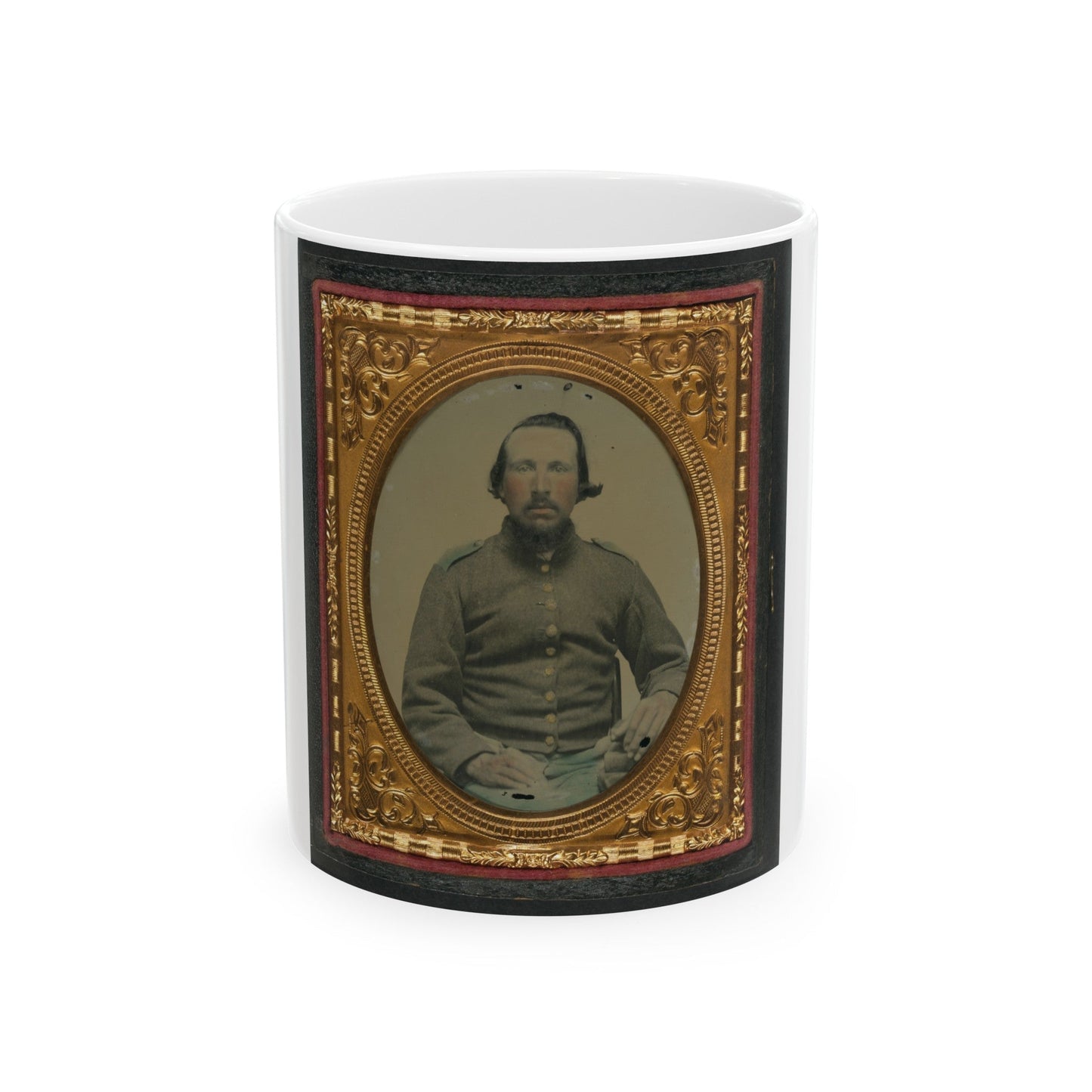 Unidentified Soldier In Confederate Shell Jacket 001 (U.S. Civil War) White Coffee Mug-11oz-The Sticker Space