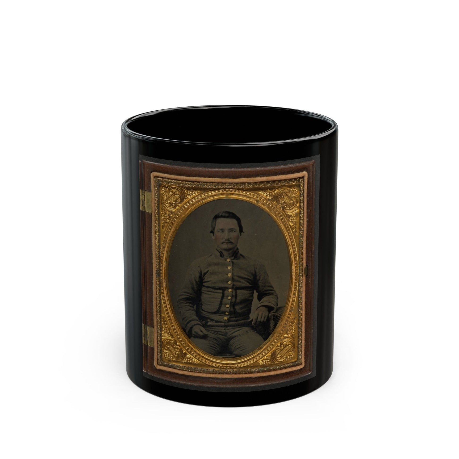 Unidentified Soldier In Confederate Shell Jacket With Fringed Pockets (U.S. Civil War) Black Coffee Mug-11oz-The Sticker Space