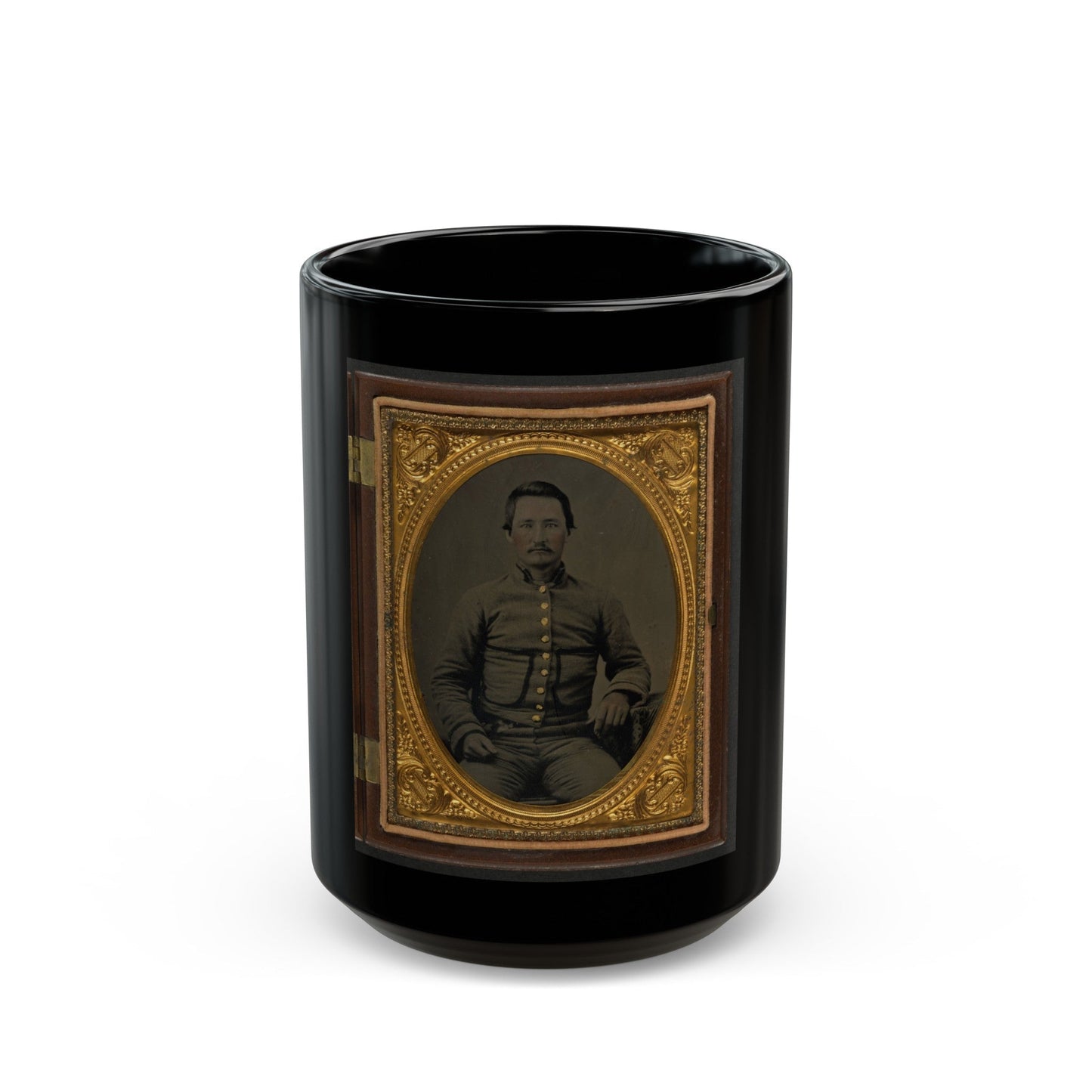 Unidentified Soldier In Confederate Shell Jacket With Fringed Pockets (U.S. Civil War) Black Coffee Mug-15oz-The Sticker Space