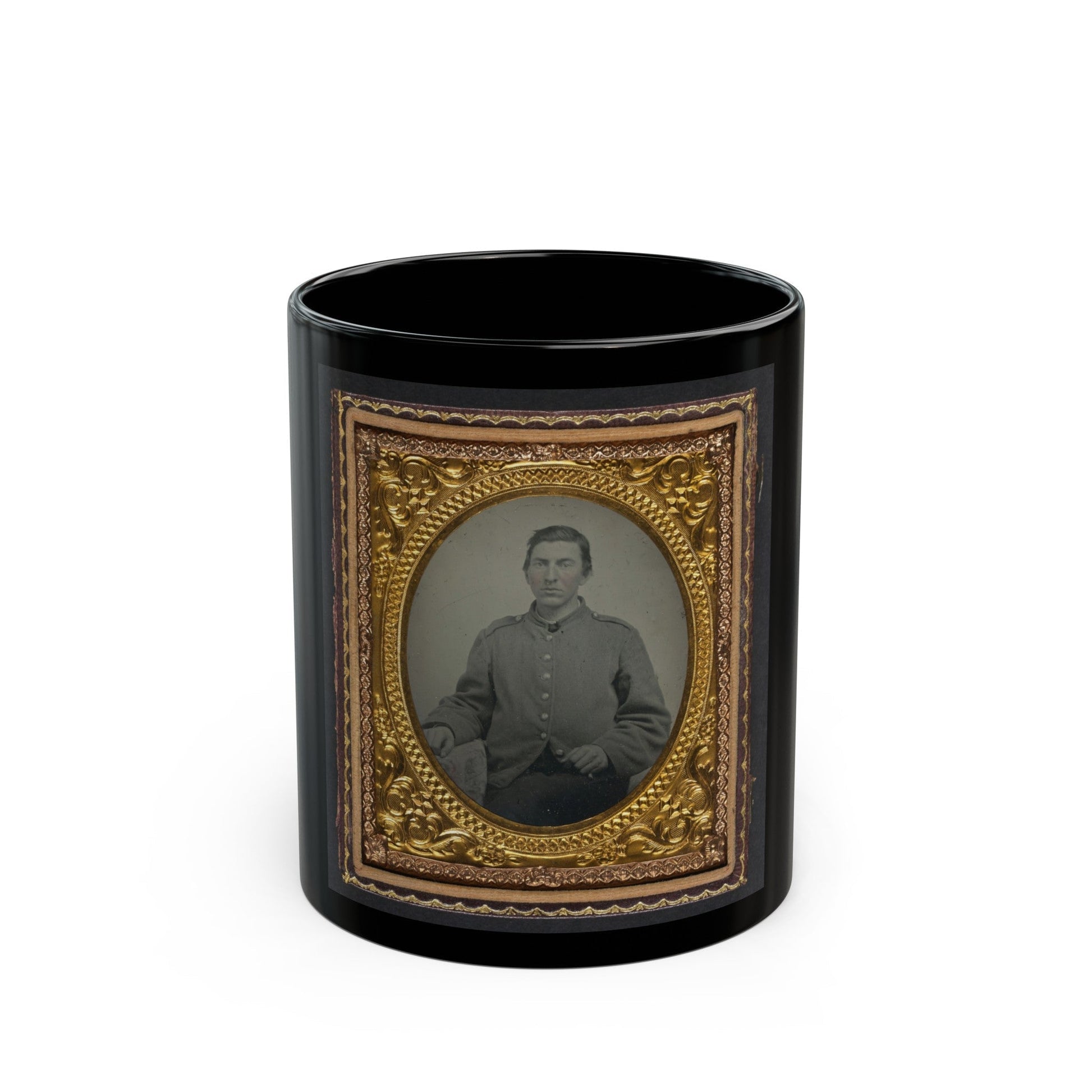 Unidentified Soldier In Confederate Shell Jacket With I Buttons (U.S. Civil War) Black Coffee Mug-11oz-The Sticker Space