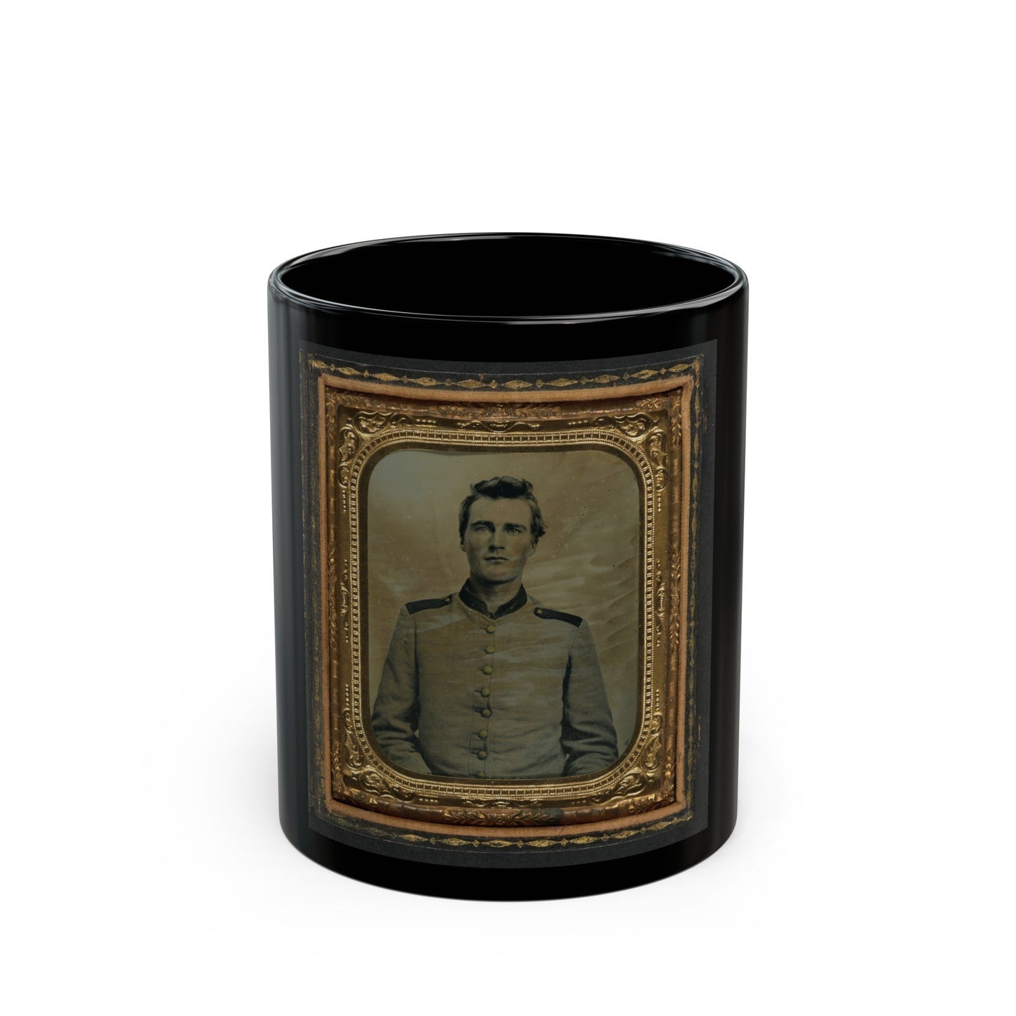 Unidentified Soldier In Confederate Uniform 001 (U.S. Civil War) Black Coffee Mug-11oz-The Sticker Space