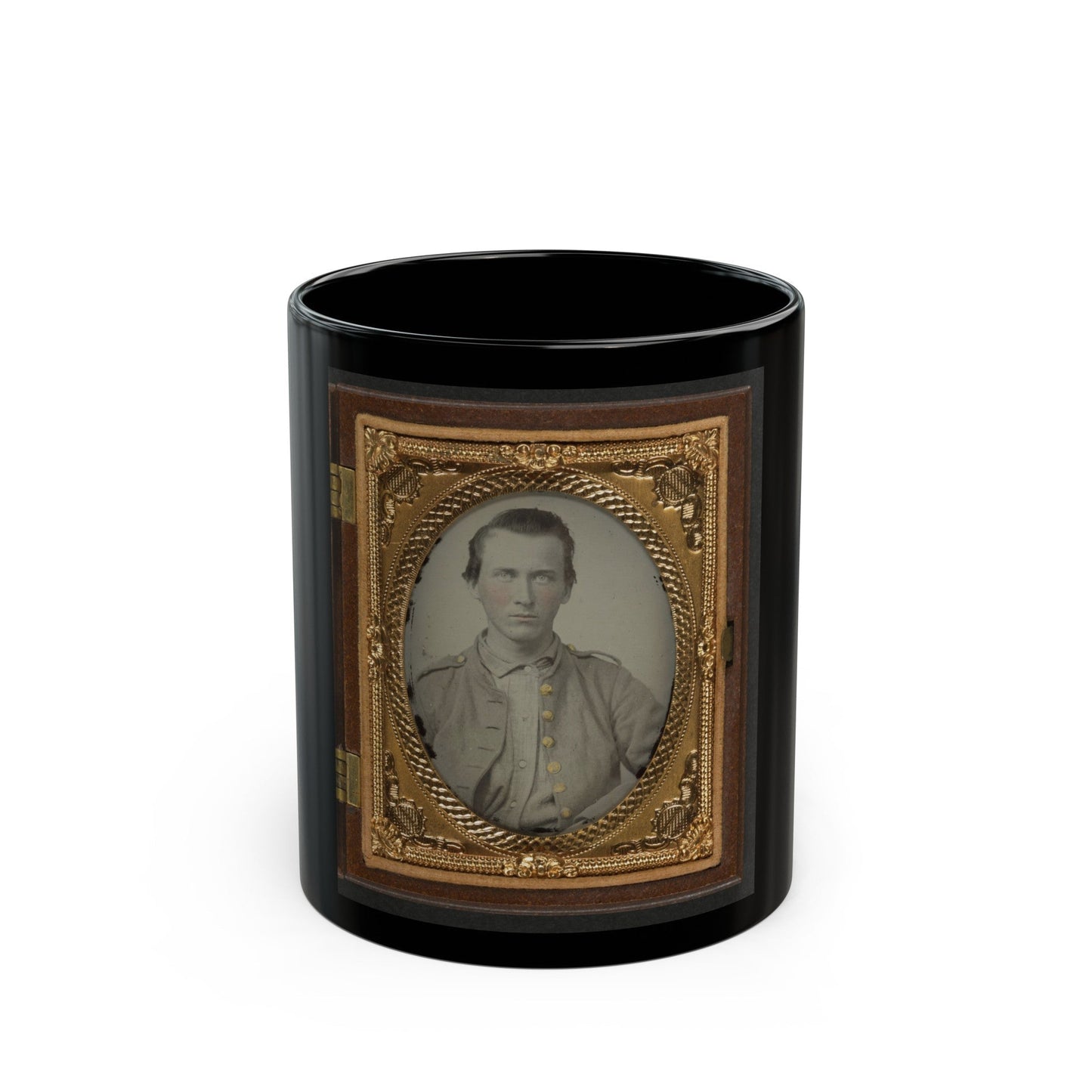 Unidentified Soldier In Confederate Uniform 003 (U.S. Civil War) Black Coffee Mug-11oz-The Sticker Space