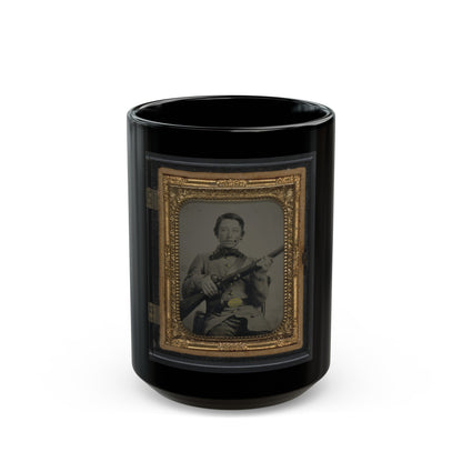 Unidentified Soldier In Confederate Uniform And C.S. Oval Belt Plate With Rifle (U.S. Civil War) Black Coffee Mug-15oz-The Sticker Space