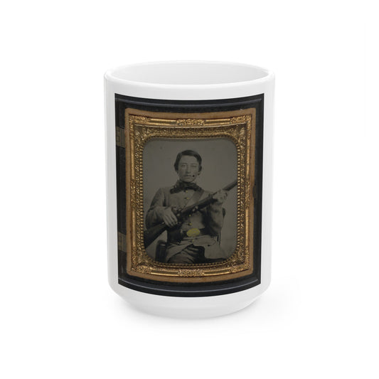 Unidentified Soldier In Confederate Uniform And C.S. Oval Belt Plate With Rifle (U.S. Civil War) White Coffee Mug-15oz-The Sticker Space