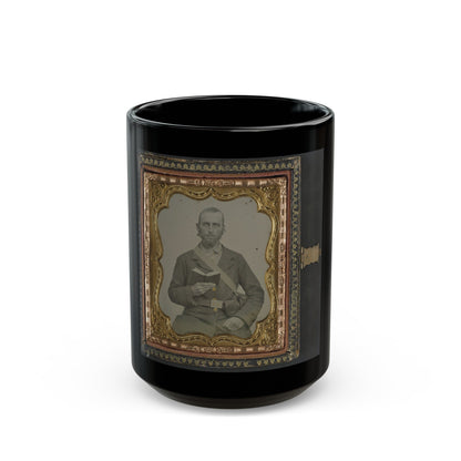 Unidentified Soldier In Confederate Uniform And C.S.A. Belt Buckle With Cartridge Box And Percussion Cap Box, Holding A Book (U.S. Civil War) Black Coffee Mug-15oz-The Sticker Space