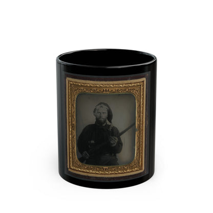 Unidentified Soldier In Confederate Uniform And Corsican Cap With Flintlock Conversion Musket (U.S. Civil War) Black Coffee Mug-11oz-The Sticker Space